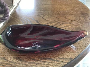 Red Blenko Glass Leaf Bowl 8 1/2” MINT w Original Sticker - Picture 1 of 6