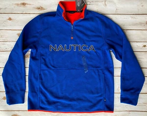 NAUTICA SPELLOUT HALF ZIP NAUTEX PULLOVER FLEECE SWEATSHIRT BLUE MENS LARGE NEW - Picture 1 of 5