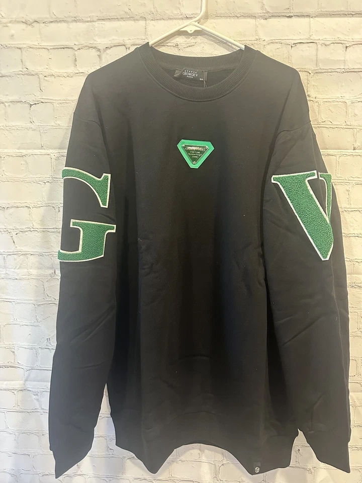 Avenue George V Paris SZ XXL Black Sweatshirt Green Couture Logo GV-2409
