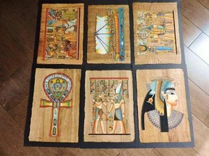 Collection Set of 6 Signed Egyptian Papyrus Museum Art Paintings..14"X10" Inches - Picture 1 of 8