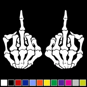 Calcomanías de vinilo esqueleto de mano doble dedo medio pegatinas divertida ventana portátil - Imagen 1 de 1