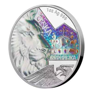 2023 1oz Niue Czech Lion Hologram Proof .999 Silver Coin - Picture 1 of 4