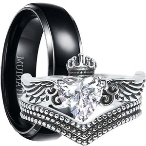 His & Hers TRIO wedding rings set - Picture 1 of 5