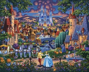 DISNEY Cinderella Enchanted Evening DIGITAL PRINTED FABRIC PANEL CHEATER QUILT - Picture 1 of 1
