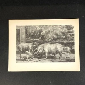 Harry Wickey "Hogs Near a Corncrib" 1930s Art Print Sketch Vintage New York - Picture 1 of 12