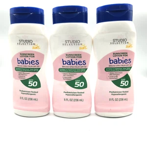 3 New Bottles Studio Selection Babies Hypoallergenic Sunscreen SPF50 Lotion 8oz - Picture 1 of 5