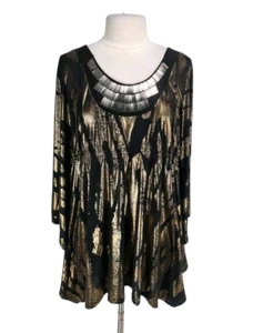 Slinky Brand Women Tunic Top Size L Gold Glitter Crew Neck Dolman Sleeve 113A - Picture 1 of 6