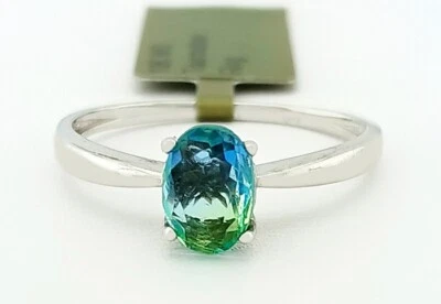 LAB CREATED 1.05 Cts TOURMALINE SOLITAIRE RING 10K WHITE GOLD - New With Tag - Image 1 of 4