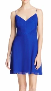 AIDAN ~ Blue Chiffon V-Neck Textured Bodice Fit & Flare Party Dress 0 NEW $175 - Picture 1 of 5