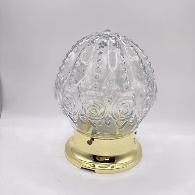 Vintage Light Fixture 7” Clear Glass Shade Metal Bathroom Globe Floral Roses - Image 1 of 4