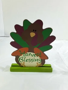 Harvest Blessing Thanksgiving Turkey Table Decor Wood - Picture 1 of 8