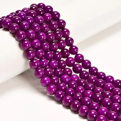 Sugilite Color Dyed Jade Smooth Round Beads Size 6mm 8mm 10mm 15.5" Strand - Image 1 of 3