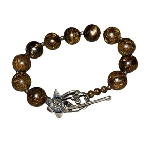 Retired Silpada Sterling Silver Bronzite Beaded Floral Toggle Bracelet B1365 - Picture 1 of 10