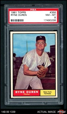 1961 Topps #356 Ryne Duren Yankees PSA 8 - casi nuevo/como nuevo Foto 1 de 2