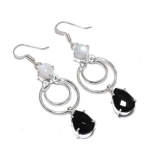 Black Spinel Gemstone Handmade 925 Sterling Silver Jewelry Earring Size 2.60" - Picture 1 of 1