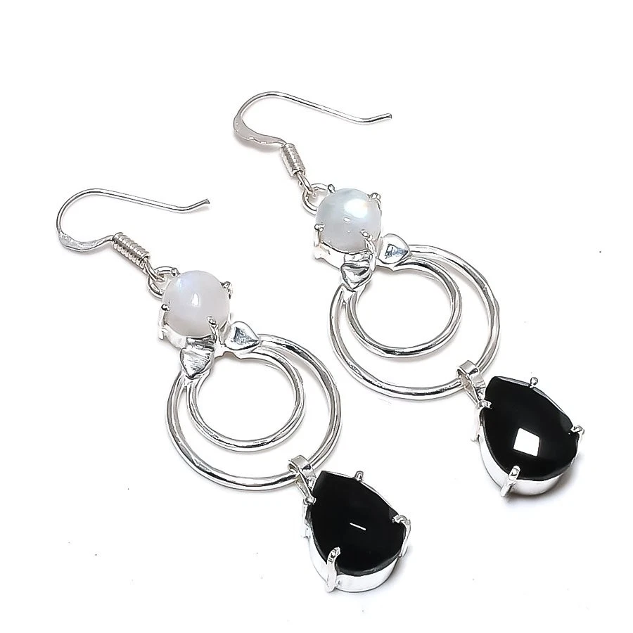 Black Spinel Gemstone Handmade 925 Sterling Silver Jewelry Earring Size 2.60" - Image 1 of 1