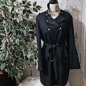 Burberry Vintage Belted Black Trench Coat 14 - Picture 1 of 16