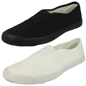 Jungen Kinder Spot On Slip Weiß Schwarz Sportschuhe Canvas Zwickel Plims - Bild 1 von 19
