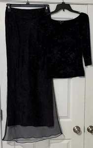 Vintage Trio Abend Zweiteiler Pailletten Top + langer Rock mit durchsichtigem Netz - Bild 1 von 9