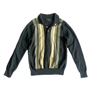 Beams Plus From Japan Wool Sweater Medium Green Stripes Collar Buttons - Picture 1 of 8