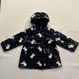 JACADI Girls 36 Month Rain Coat Bunny Print Hooded Jacket Fleece Lining 96 cm - Picture 1 of 9