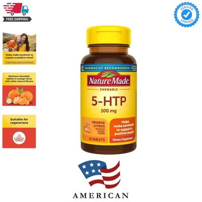 Suplemento masticable de apoyo al estado de ánimo 5HTP 100mg - 30 comprimidos, sabor a cítricos naranja Foto 1 de 4