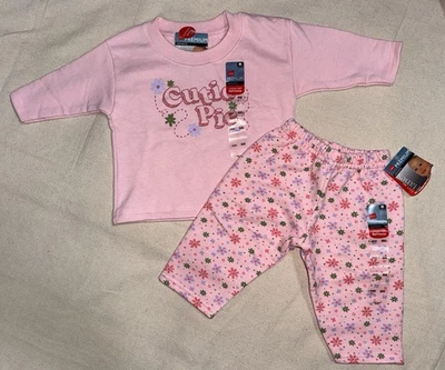 Винтажный Hanes ее путь первоклассный толстовка брюки девочек 6 месяцев Cutie пирог розовый наряд - Изображение 1 из 4