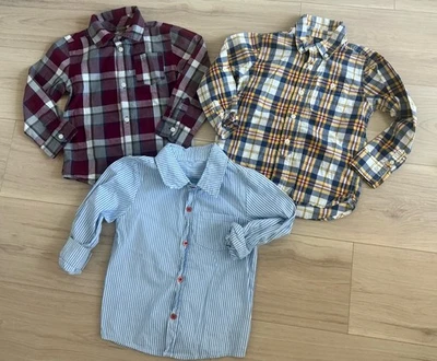 Camisas abotonadas manga larga 5t para niños vacaciones a cuadros mostaza Acción de Gracias Foto 1 de 4