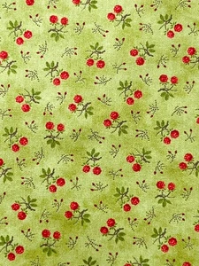 #6 Moda Oak Leaves & Reel Fabric Terry Clothier Thompson 21x44 Green Red Berries - Picture 1 of 8