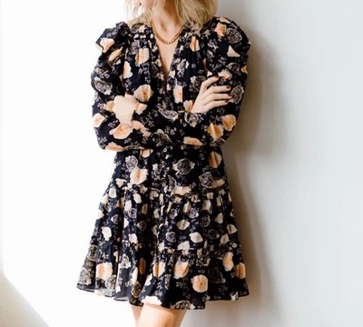 Ulla Johnson Windsor Noir Floral Button Puff Sleeve Cotton Dress Women’s 10 - Image 1 of 4