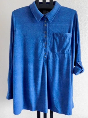 Top jersey tejido manga larga Soft Surroundings para mujer 2X azul pizarra cuello Foto 1 de 2