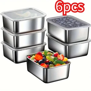 6pcs Stainless Steel Food Storage Containers with Lids – Lunch & Prep Set - Picture 1 of 7