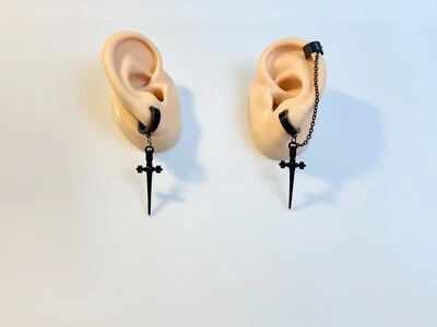 Pendientes espada daga de acero inoxidable negro para hombre joyería aros tipo  Foto 1 de 2