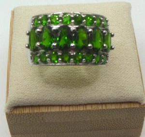 Signed HT Green Stones 925 Sterling Silver Ring Size 7 - Picture 1 of 3