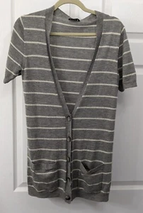 Theory Women's Gray Striped Lightweight Soft Cashmere Cardigan Sweater Size M - Picture 1 of 5