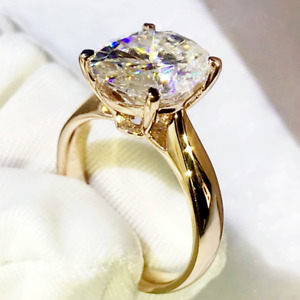 Bague de fiançailles femme en diamant taillée en laboratoire 3 carats plaquée or jaune 14 carats