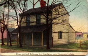 Postkarte Indiana erste Legislative Treffen Haus Vincennes Indiana Ecke Riss - Bild 1 von 2