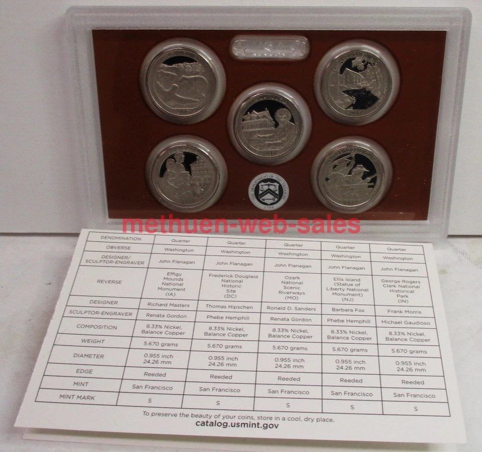 US Mint Clad Quarters "Parks" Proof Set~2017-s~IA,DC,MO,NJ,IN - Image 1 of 1