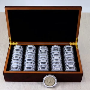50Pcs 46MM Coin Capsules Holder con caja de madera Caja de almacenamiento Herramienta de recolección de casos US - Imagen 1 de 7