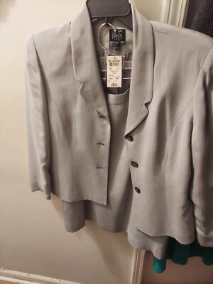 Traje falda Morgan Taylor Studio para mujer gris 100 % seda 2 piezas talla 14P Foto 1 de 4