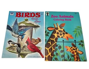 2 Vtg Coloring Books Match N Color Unused Birds Zoo Animals 1972 & 1987 Whitman - Bild 1 von 8