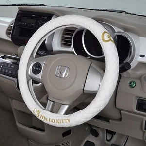 JDM Hello Kitty steering wheel cover white gold embroidery Sanrio car accessory - Picture 1 of 4