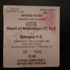 Hearts / Heart of Midlothian 3 v Bologna 1, 1990 UEFA Cup match ticket