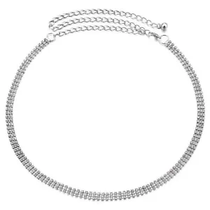 Taglia Unica 3 Fila Girovita Catena Cinture con Strass IN Colore Argento Da GB - Foto 1 di 1