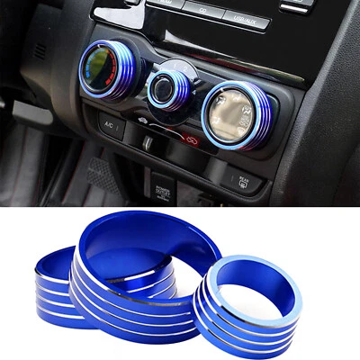 3x Blue Aluminum AC Radio Control Ring Knob Covers For Honda Fit Jazz 2015-2020 - Image 1 of 4