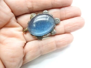 Broche antiguo de tortuga marina tono plata vientre de gelatina azul años 40 - Imagen 1 de 4