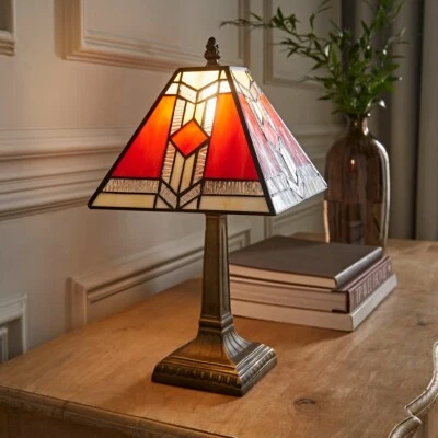 VALUELIGHTS Tiffany Table Lamp Stained Glass Handcrafted Vintage Bedside Aztec Bedroom Light