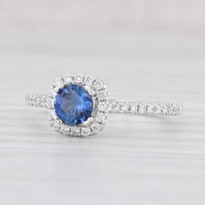 Nuevo 0.95ctw Zafiro Azul Anillo Diamante Halo 14k Oro Blanco Pedida Tamaño 6.75 - Imagen 1 de 8