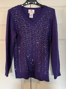 Quaker Factory Pullover Sweater Women XS Purple With Sequins - Picture 1 of 4