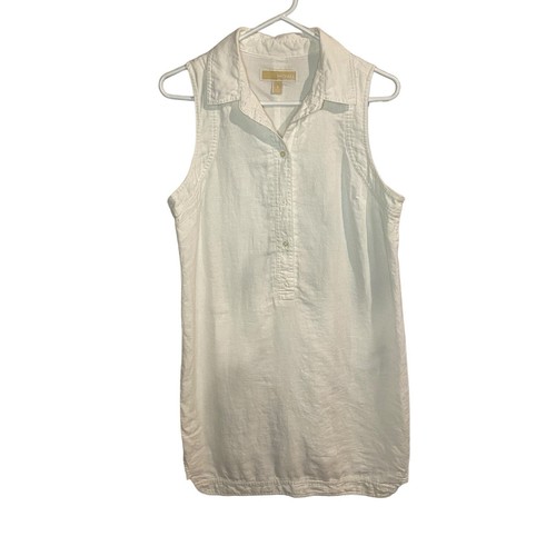 Abito Michael Kors 100% lino taglia small bianco collo a V cambio soletto leggero